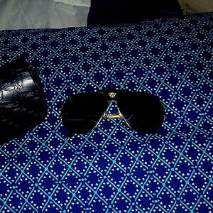 Versace Black Aviator Sunglasses with Teardrop Lenses